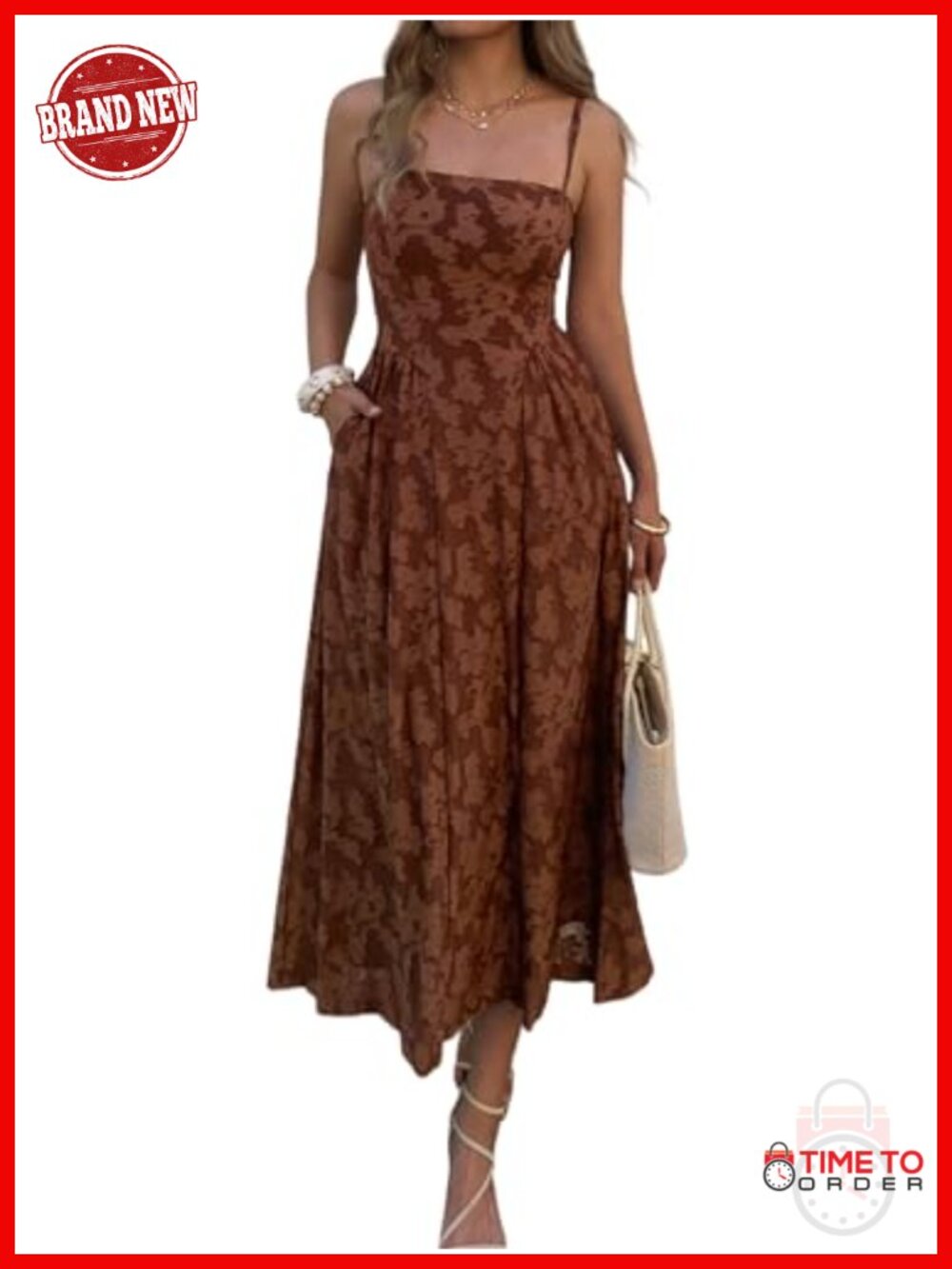 Floral Jacquard Maxi Dress Spaghetti Strap A-Line Wedding Guest Sundress